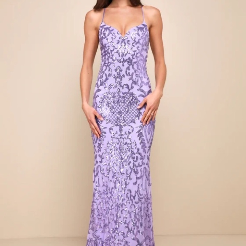 Lulus Limitless Glamour Lavender Sequin Lace-Up Maxi Dress